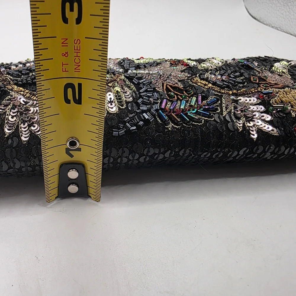 Vintage Style Black Sequin Floral Beaded Kiss Lock Evening Clutch Shoulder Bag